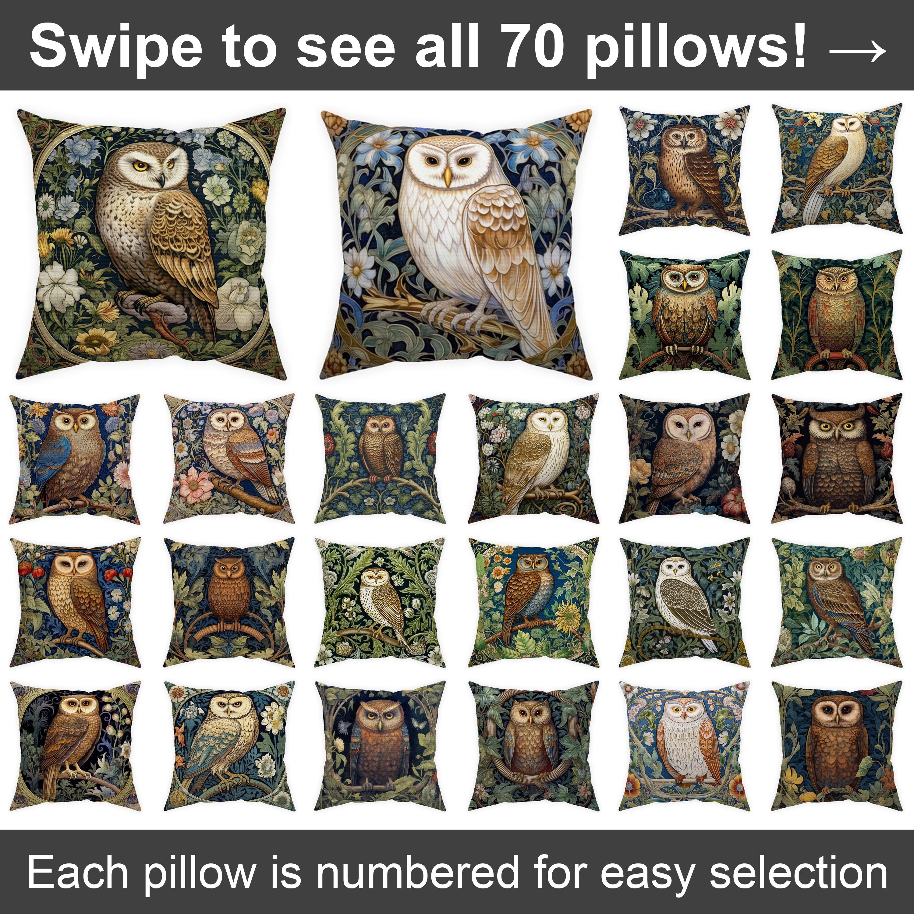 Owl cabin pillow cover 14x14 16x16 18x18 20x20 24x24 26x26, bird euro sham, indoor and outdoor art n