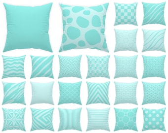 Almofada turquesa clara 14x14 16x16 18x18 20x20 24x24 26x26, capa de almofada azul-turquesa, almofada turquesa para exterior, almofada azul-turquesa para sofá