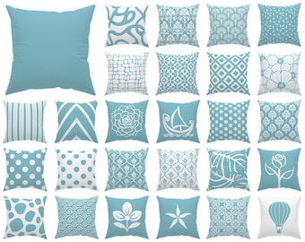 Icy Blue Dekokissenbezug 14x14 16x16 18x18 20x20 24x24 26x26, Dekokissen für drinnen oder draußen, hellblauer Euro Sham, nautisches Dekor