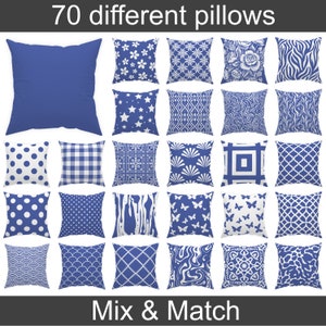 Amparo Blue and white throw pillow 14x14 16x16 18x18 20x20 24x24 26x26, indoor and outdoor cornflower blue cushion home decor euro sham