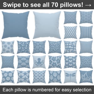 Blue Cushion Cover 14x14, 16x16, 18x18, 20x20, 24x24, 26x26, Light Blue Outdoor Pillow, Nautical Throw Pillow, Ocean Coastal Euro Sham