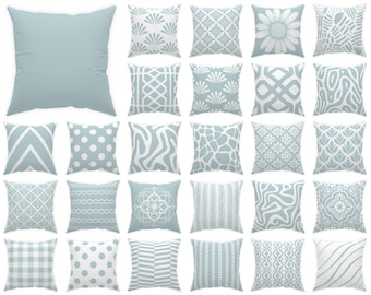 Pale Blue pillow cover 14x14 16x16 18x18 20x20 24x24 26x26, Pastel blue outdoor cushion, light blue and white patio throw pillow, euro sham