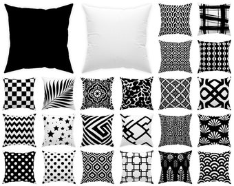 collection #3 -- Geometric black white throw pillow 14x14 16x16 18x18 20x20 24x24 26x26, indoor and outdoor cushion contemporary decor