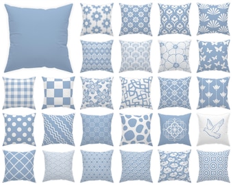 Blauer Kissenbezug 14x14 16x16 18x18 20x20 24x24 26x26, Küstenkissen im Freien, Strandhausdekor, hellblauer Euro Sham