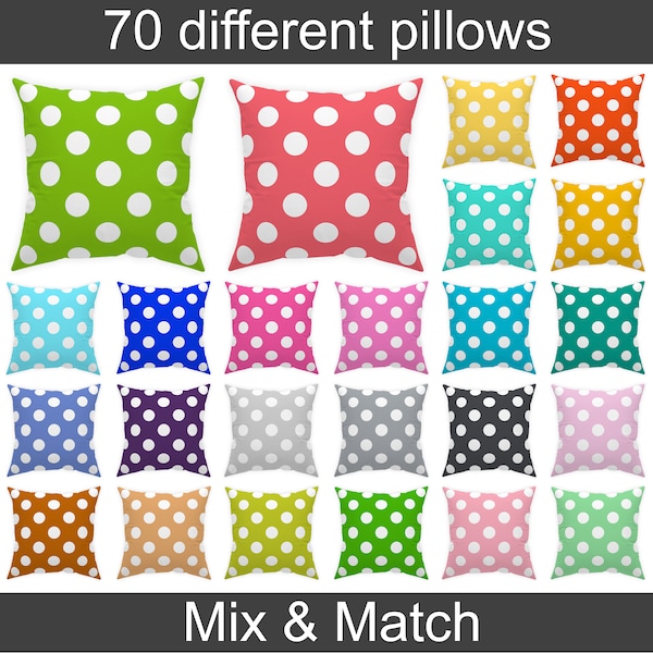 polka dot throw pillows 70 different colors, blue pillow cover, red polka dot pillow, brown polka dot, green pillow case 14 x 14