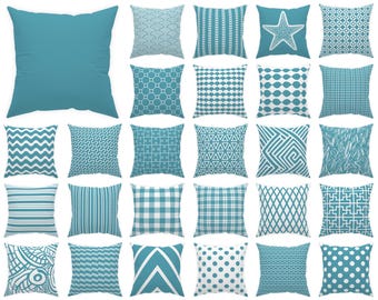 Blue Cushion 14x14 16x16 18x18 20x20 24x24 26x26, Blue White Outdoor Throw Pillow Patio Decor, Blue Pillow Cover