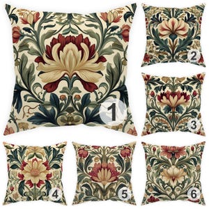William Morris Floral Pillow, 14x14 16x16 18x18 20x20 24x24 26x26, Botanical Art Nouveau, Vintage Cushion Cover, Indoor or Outdoor Pillow