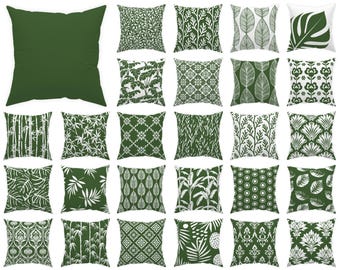Dark Green Cushion Case 14x14 16x16 18x18 20x20 24x24 26x26, Forest Green Outdoor Throw Pillow, Modern Patio Decor, Green White Euro Sham