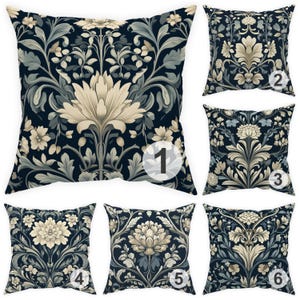 Federa per cuscino grigio crema, 14x14, 16x16, 18x18, 20x20, 24x24, 26x26 Cuscino da esterno William Morris, cuscino floreale botanico, regalo di inaugurazione della casa