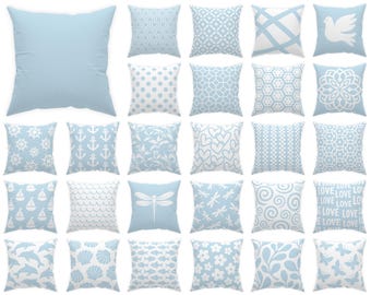 Hellblauer Kissenbezug 14x14 16x16 18x18 20x20 24x24 26x26, Himmelblaues Outdoor Kissen, Küstenstrandhaus Dekokissen, Hellblauer Euro Sham