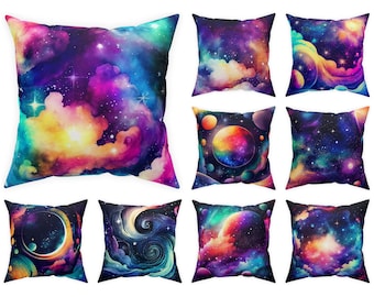 nebula pillow case 14x14 16x16 18x18 20x20, space throw pillow, cosmos cushion, nebula decorative pillow, galaxy watercolor pillow