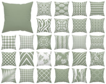 Reseda sage throw pillow 14x14 16x16 18x18 20x20 24x24 26x26, indoor and outdoor green grey white cushion, patio decor euro sham