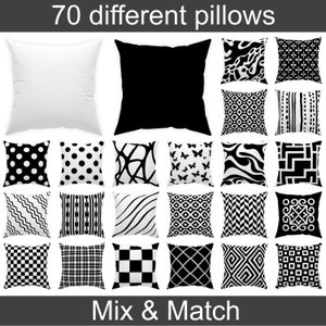 May include: 70 different black and white pillow designs. Mix and match to create your own unique look.