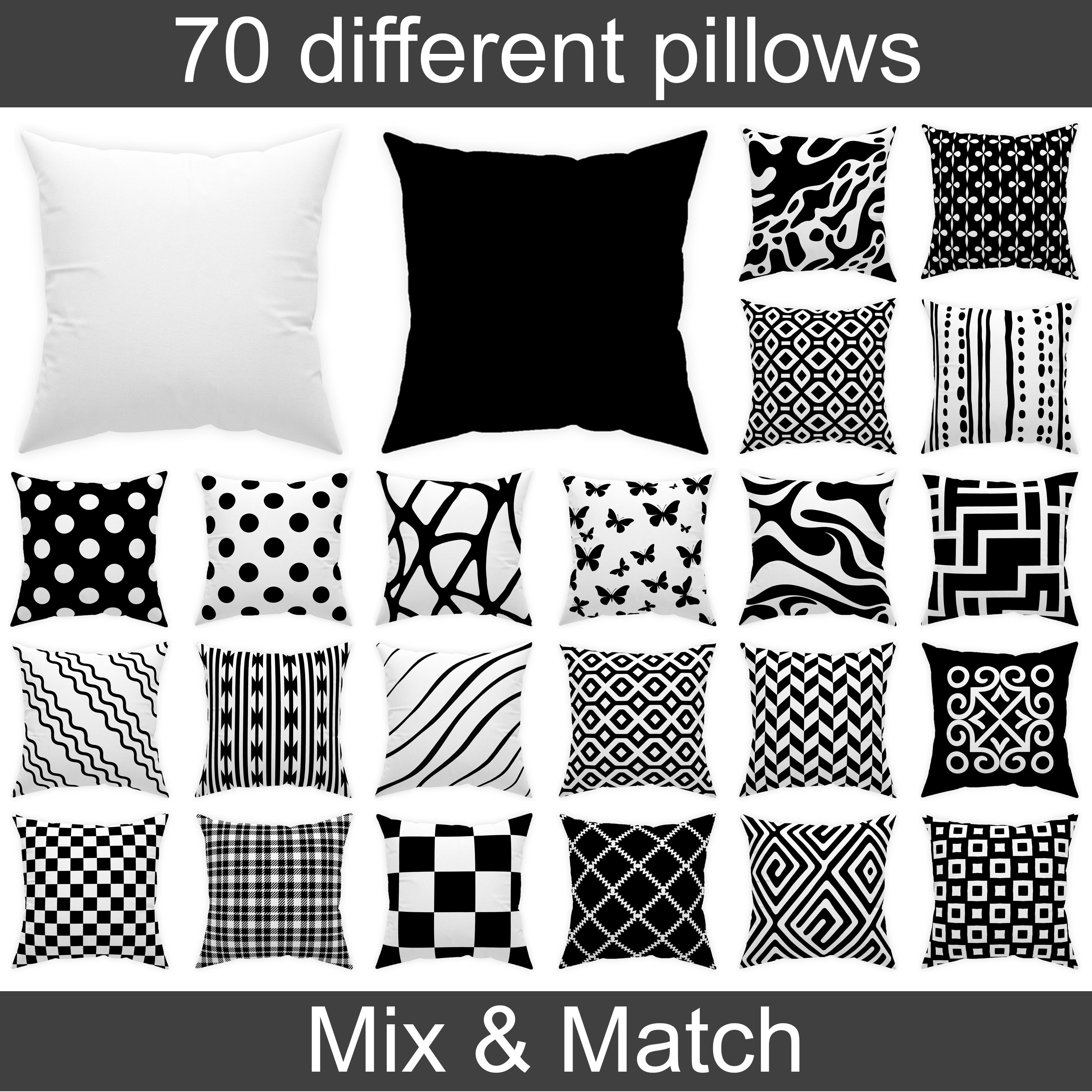 collection #1 -- Classic black and white throw pillow 14x14 16x16 18x18 20x20 24x24 26x26 indoor and outdoor black white cushion
