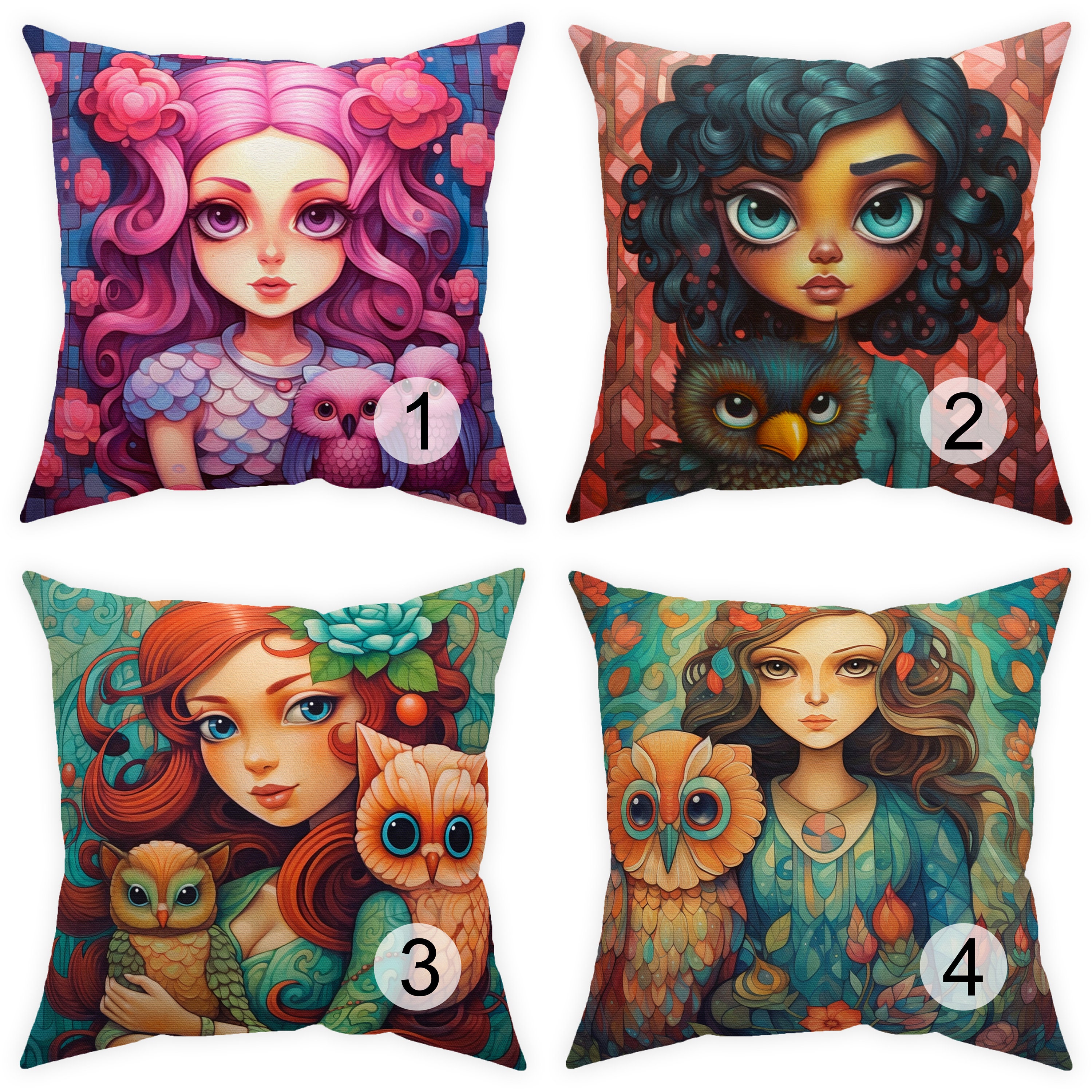 owl and princess pillow cover 14x14 16x16 18x18 20x20 24x24 26x26 princess room decor, indoor or out