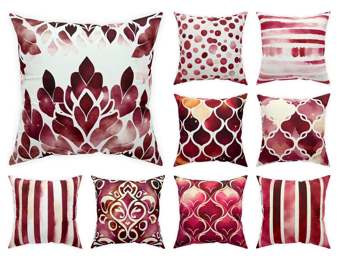 Burgundy Throw Pillow 14x14 16x16 18x18 20x20, Watercolor Wine