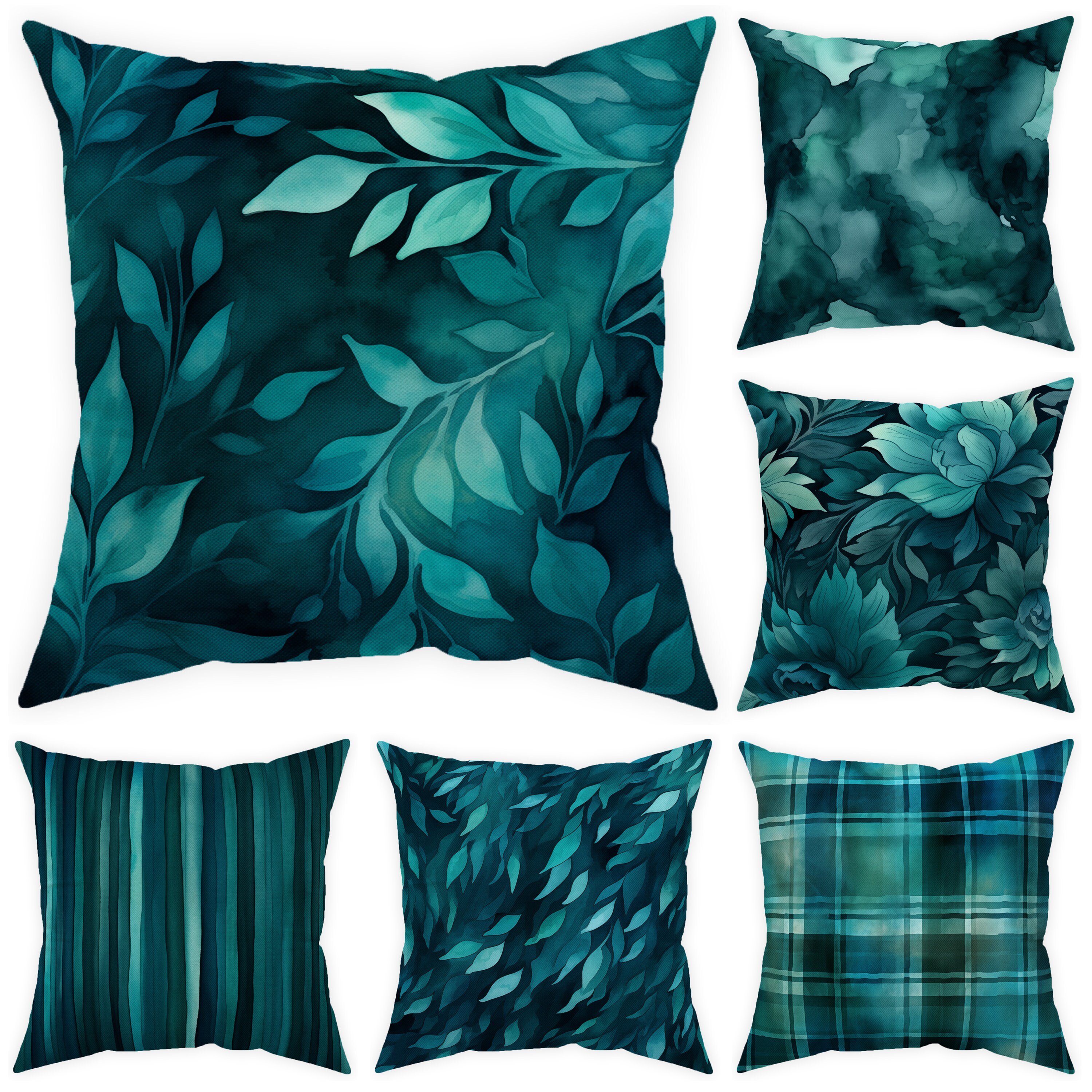 Watercolor Teal throw pillow cover 14x14 16x16 18x18 20x20 24x24 26x26, indoor and outdoor teal cushion, decor stylish euro sham