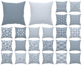 Dusty Blue Outdoor Cushion 14x14, 16x16, 18x18, 20x20, 24x24, 26x26, Blue Pillow Case, Soft Blue Throw Pillow, Farmhouse Patio Decor