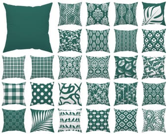 Hunter Green Throw Pillow Case 14x14 16x16 18x18 20x20 24x24 26x26 - Green and White Outdoor Decorative Accent Cushion, Dark Green Euro Sham