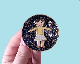 Cosmos Girl Spinner Enamel Pin in Gold Hard Enamel