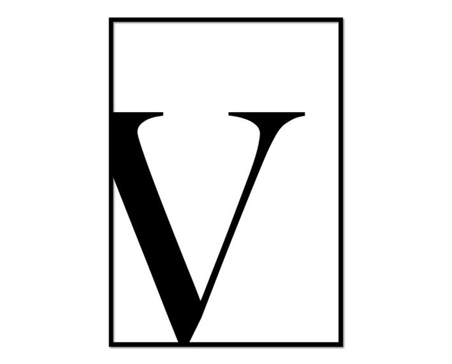 Printable Art Poster letter V Initial Type Lettering. Printable INSTANT