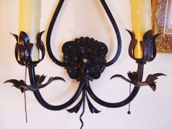 Hand Forged Wrought Iron Wall Sconce Antique Etsy Australia