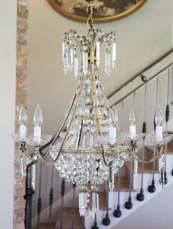 Antique Large Italian Beaded Crystal Chandelier Gorgeous Modern Design