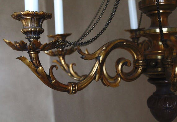 Antique Impressive French Bronze Six Arm CHANDELI… - image 3