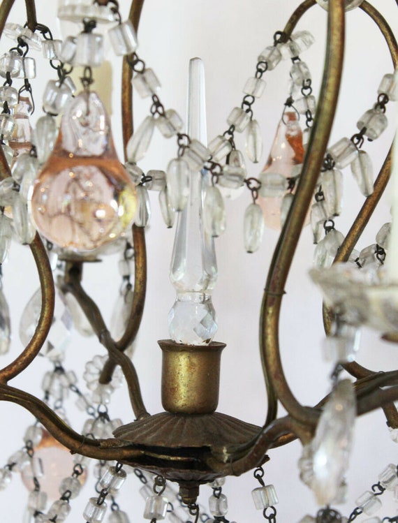 French Antique Blush Pink Beaded Chandelier My Fa… - image 4