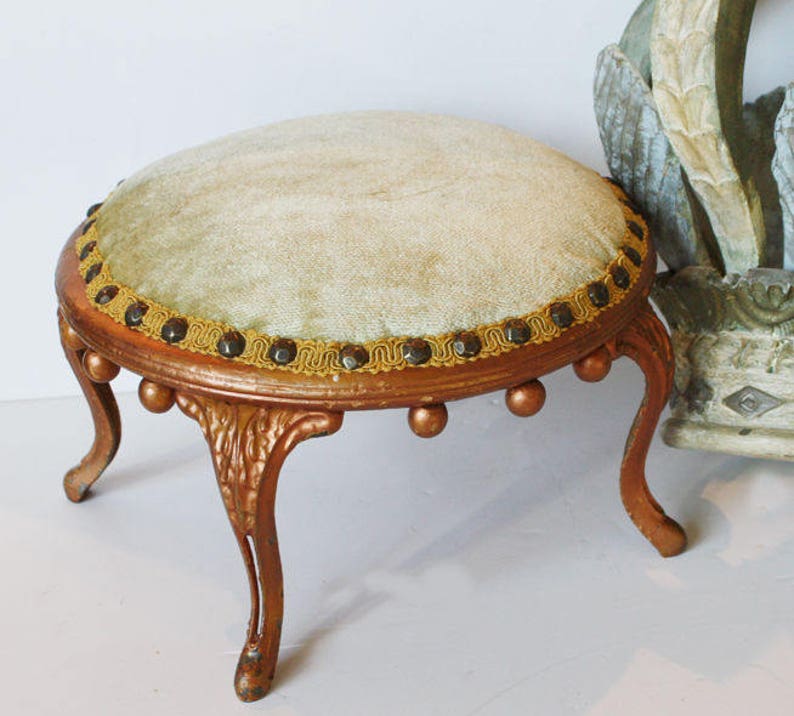 Pale Aqua Victorian Footstool/Plateau Antique image 1