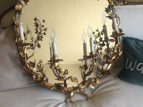 Rare Antique Italian Tole Lighted Mirror Sconce I… - image 3