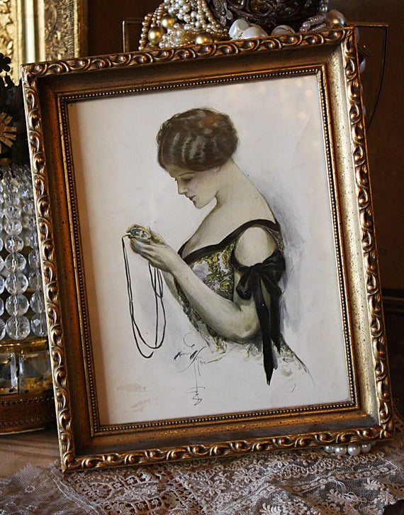 Antique Flapper Framed Lithograph - image 1