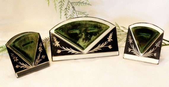 Set of Three Antique Art Deco Etched Mirror Ring … - image 3