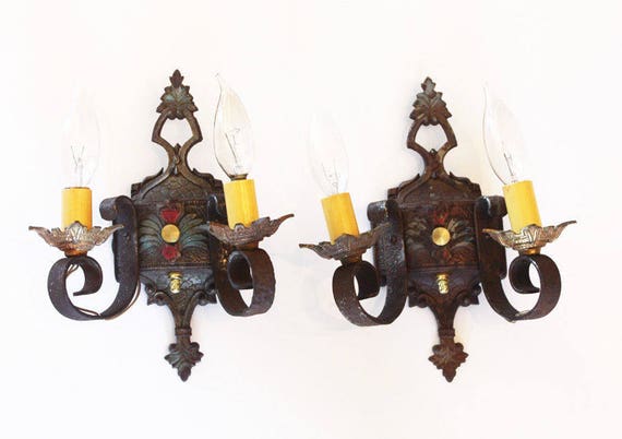 Pair Antique Arts and Crafts Wall Sconces Origina… - image 1