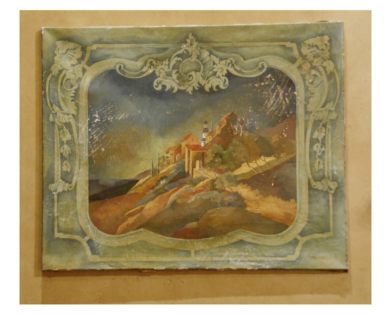 Antique Incredible Architectural Painting Mercier Italy European Landscape Oil image 1