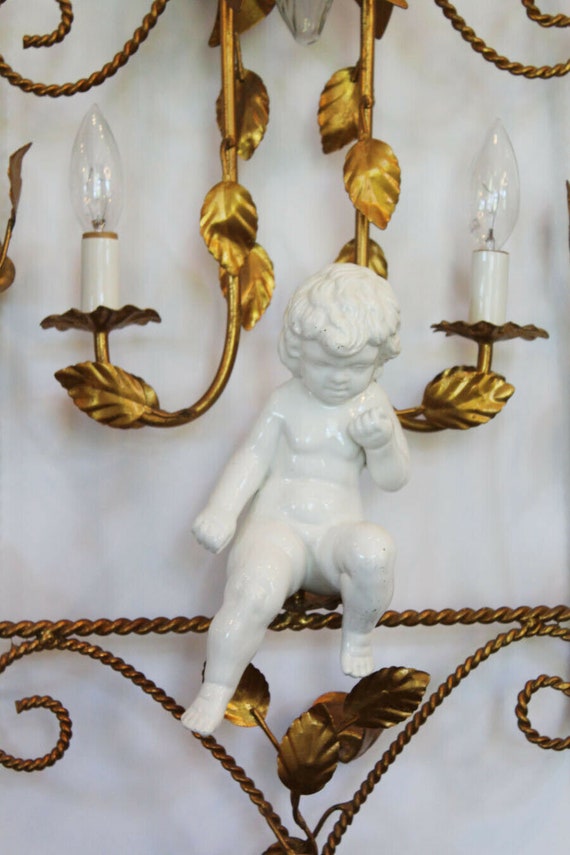 Italian Tole Porcelain Cherub in Swing Rare Antiq… - image 3