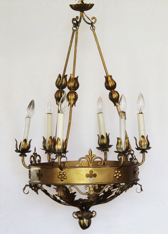 Antique Italian Tole Gilt Crown Shaped Chandelier… - image 2