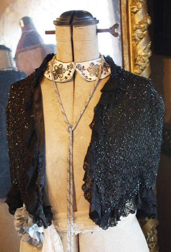 Black Silk Beaded French Victorian Shawl Great Dre