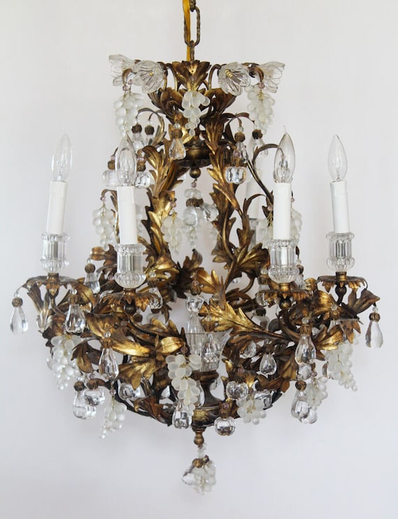 Rare Art Glass Maison Bagues Incredible Antique Murano Tole Gold Chandelier
