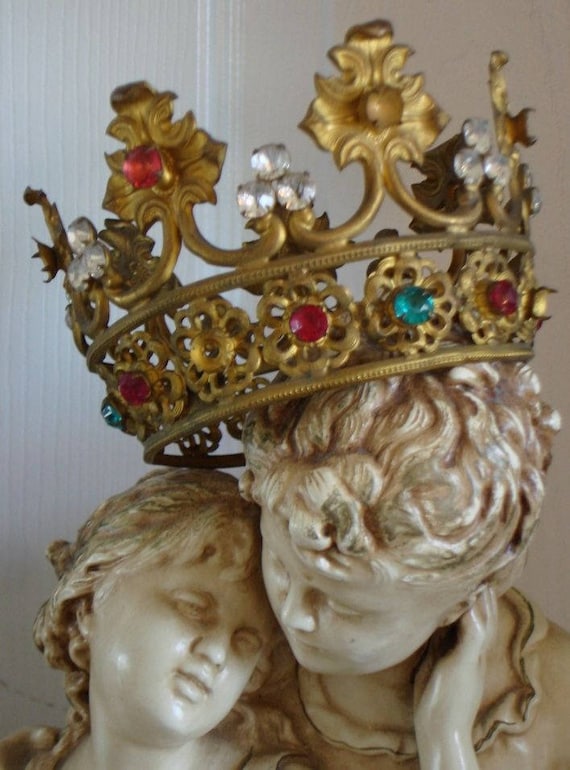 LATE 1800s Rare Pink and Aqua Stones French Crown… - image 1