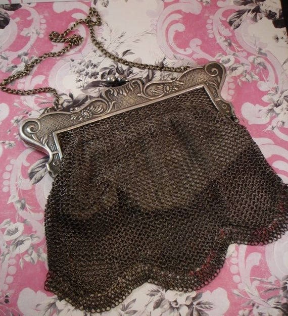 ANTIQUE GUNMETAL Mesh CHAIN purse 1920s