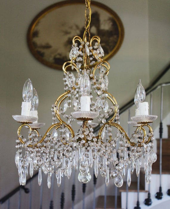 Antique Italian Beaded Crystal Chandelier Stunning Prisms Rare