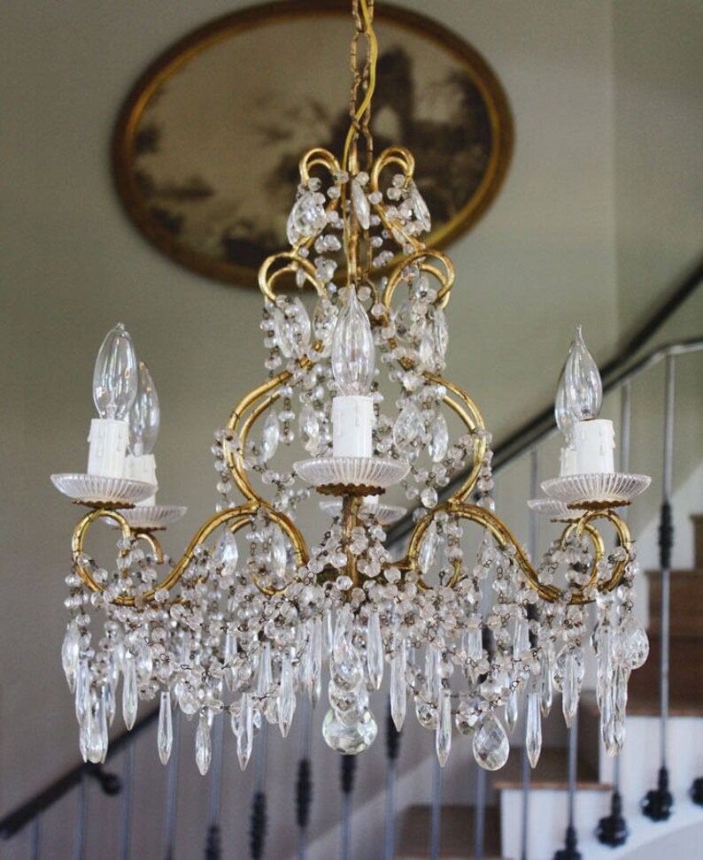 Antique Italian Beaded Crystal Chandelier Stunning Prisms Rare Etsy