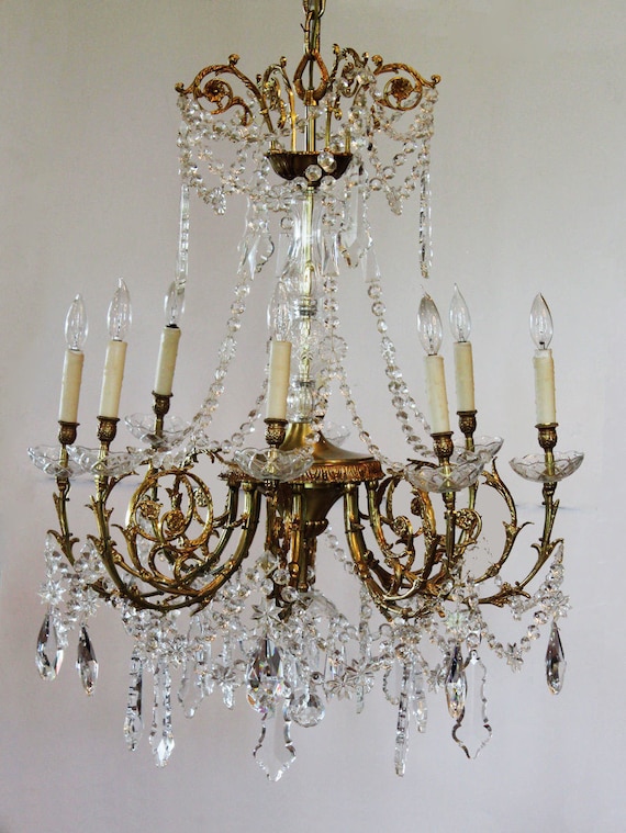 Antique Rare Baccarat Gilt Bronze Crystal Chandelier Showstopper