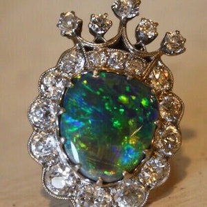 Antique Diamond and Opal Crown Ring Late 1800s 3.5 Carats Diamond