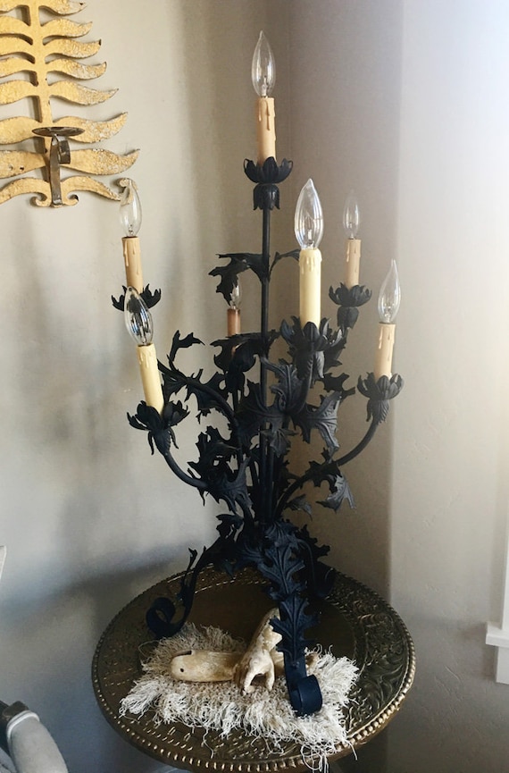 French Wrought Iron Table Chandelier Candelabra 1900s… Gem