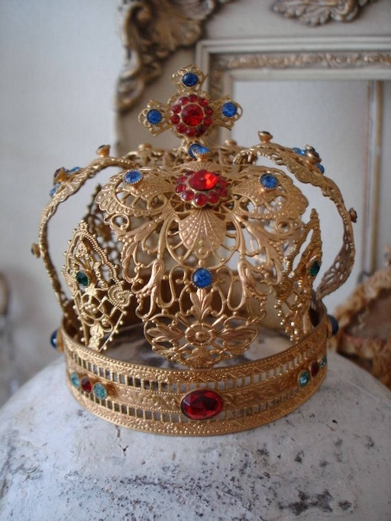 Late 1800s French Antique Jeweled Crown - image 1