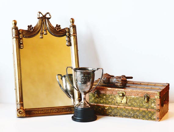 French Brass Ribbons and Bow Table Mirror