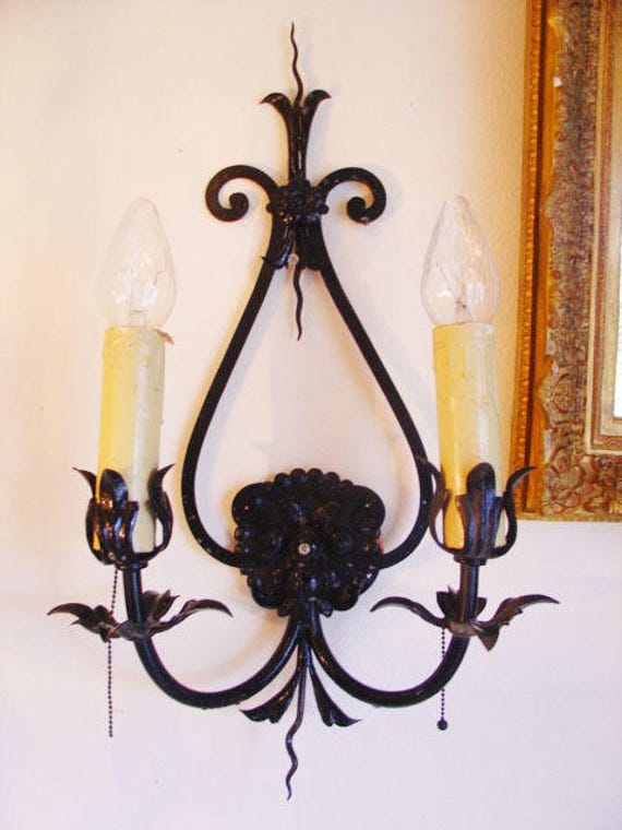 Hand Wrought Iron Wall Sconce Antique Gem