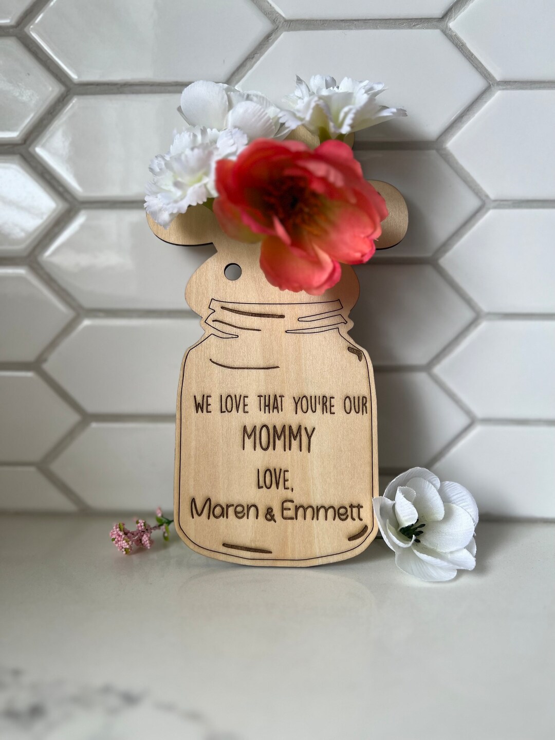 Personalized Picked Flowers for Mom Flower Holder, Mothers Day Flowers